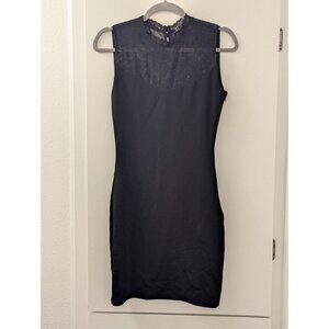 Sleeveless Black Lace Bodycon Dress With Back Button Closure & Side Zipper